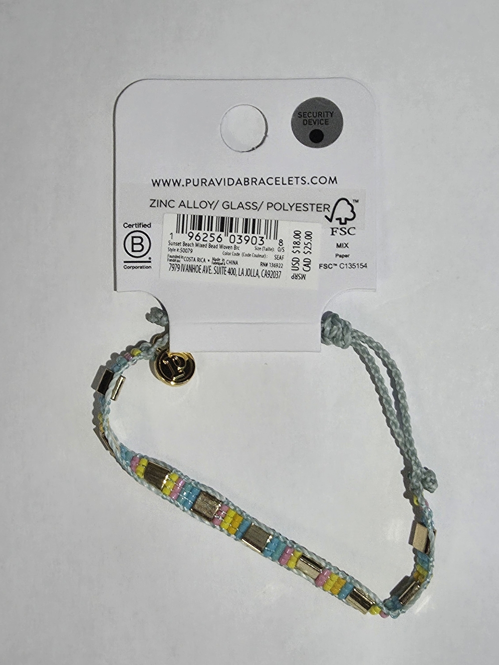 Pura Vida Pastel Multi-Bead Woven Bracelet with Gold Accents